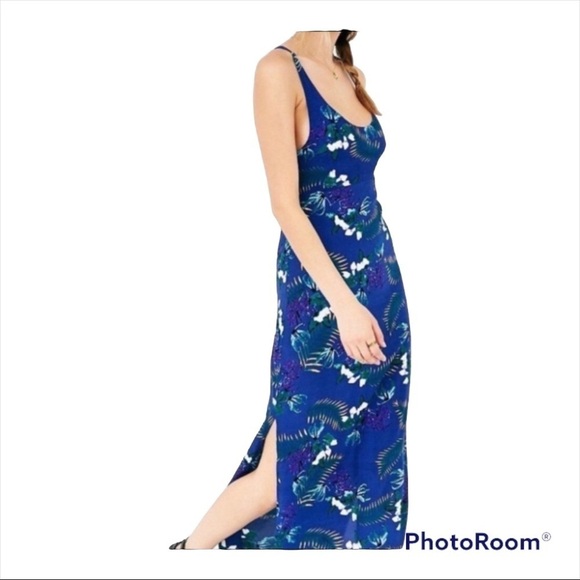 FOR LOVE & LEMONS Blue Tropical Print Racerback Open Back Maxi Dress XS - Picture 3 of 8